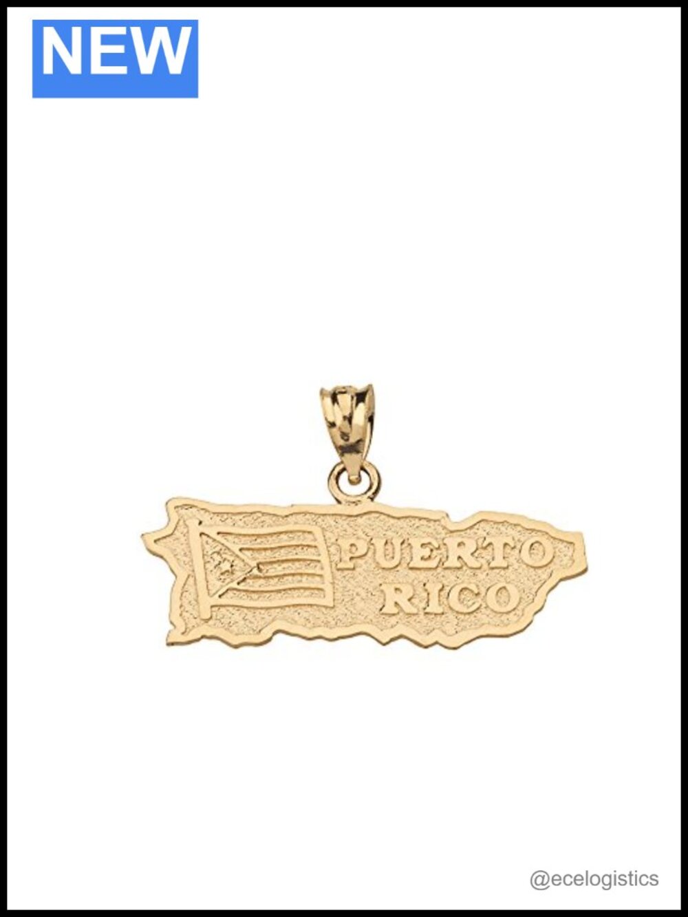 Puerto Rico Map Charm Pendant 10K Yellow Gold
